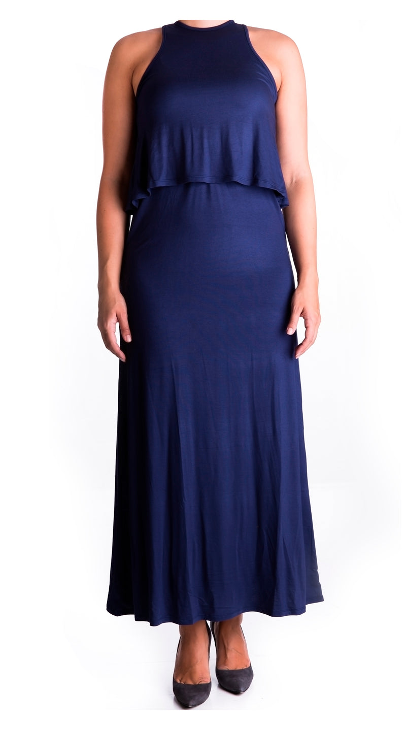 Double layer maxi nursing dress in navy ...